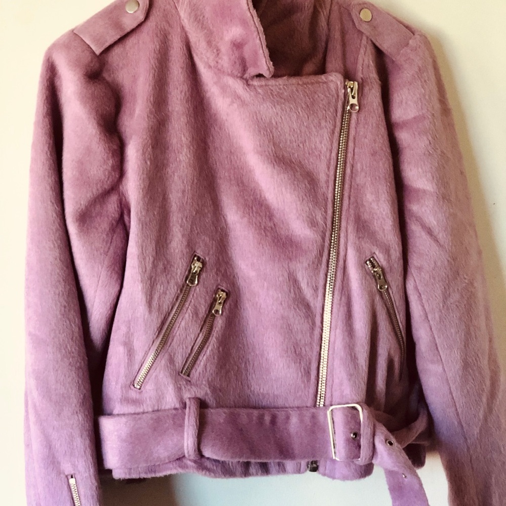 SOLD Pink Fur Motto / Biker Jacket - Picture 1 of 8